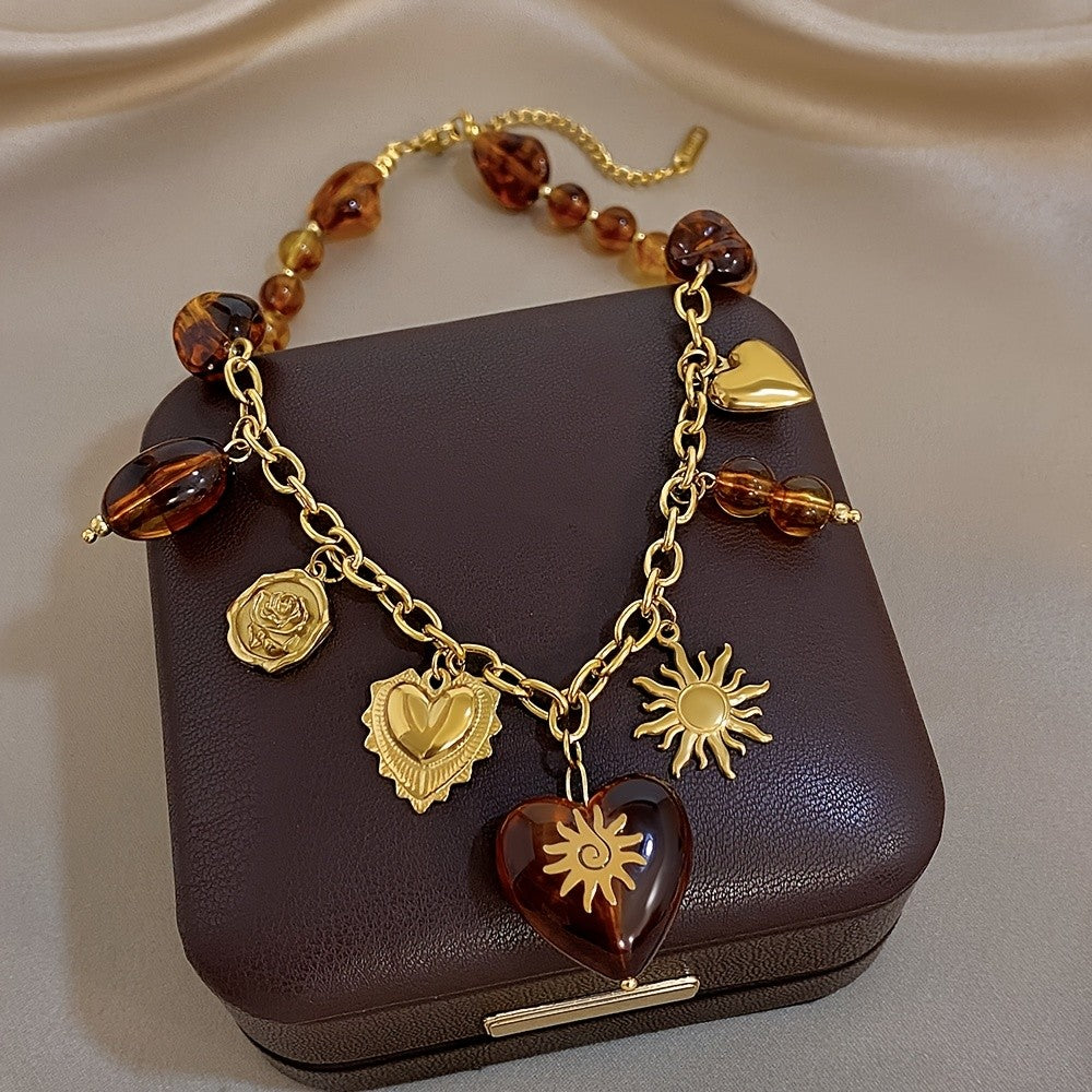 18k Amber Heart Charm Necklace