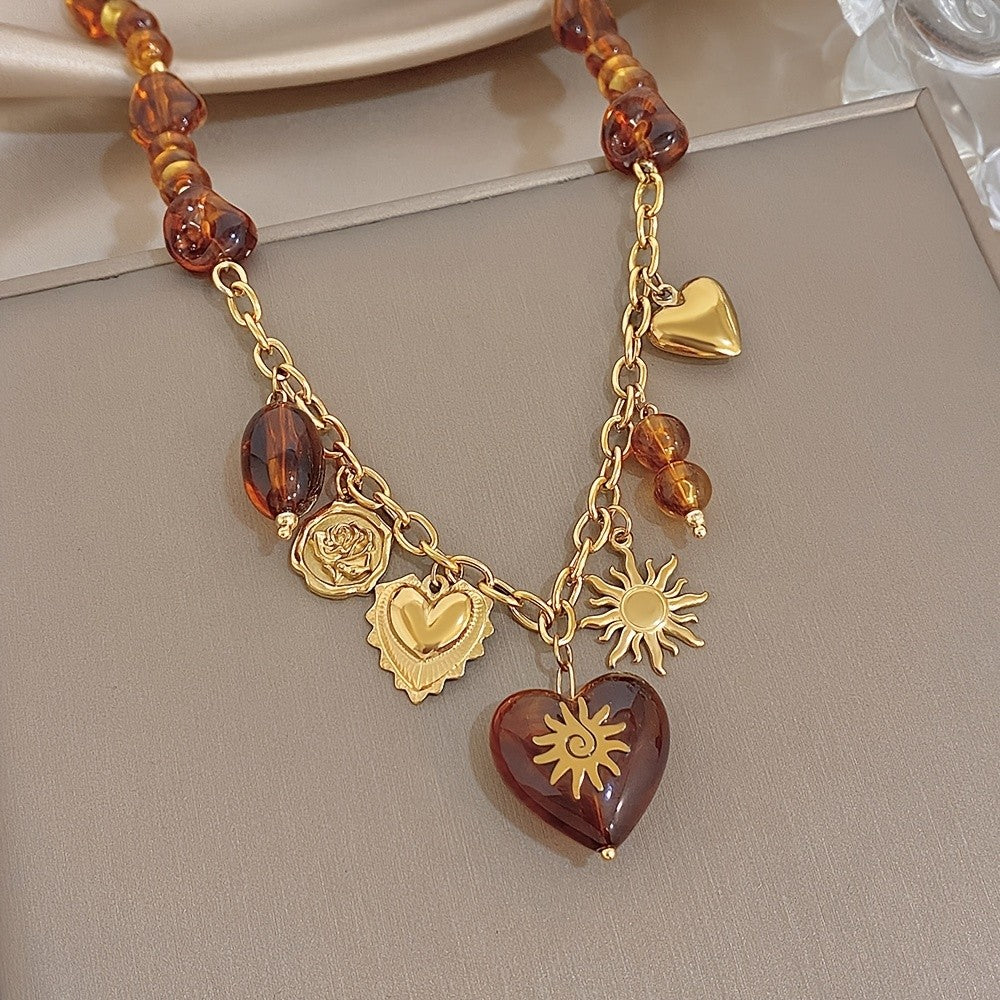 18k Amber Heart Charm Necklace
