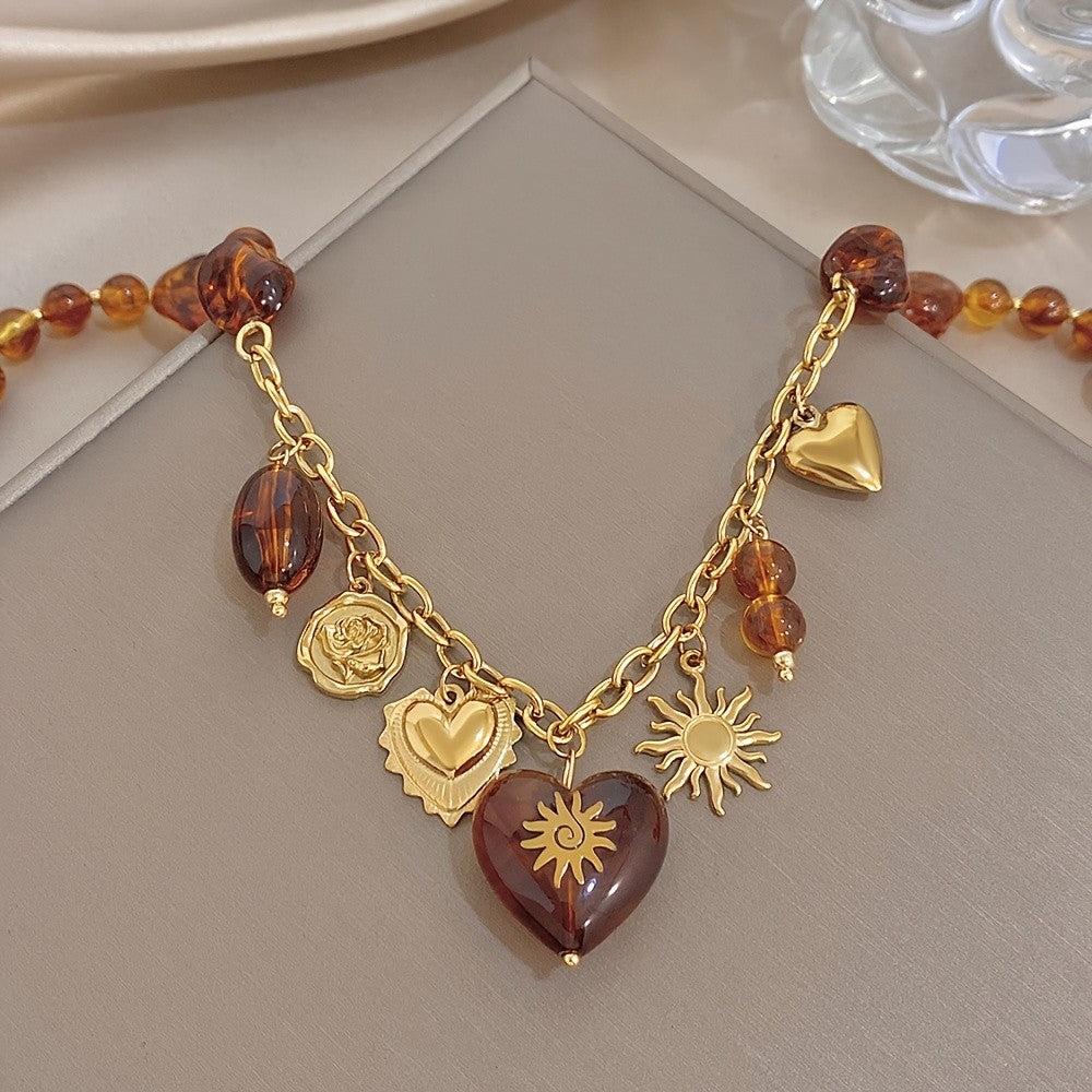 18k Amber Heart Charm Necklace