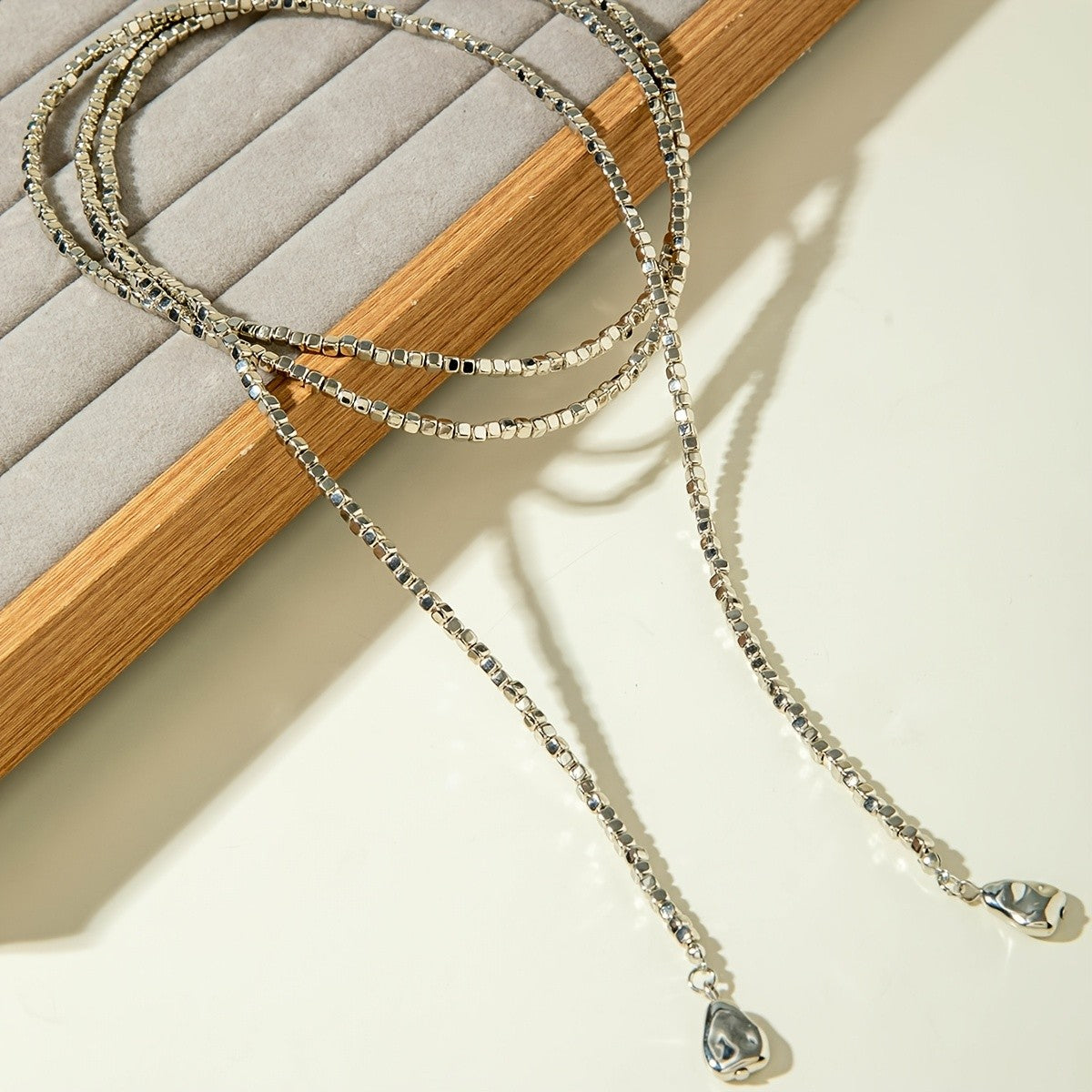 Layered Square Bead Lariat Necklace