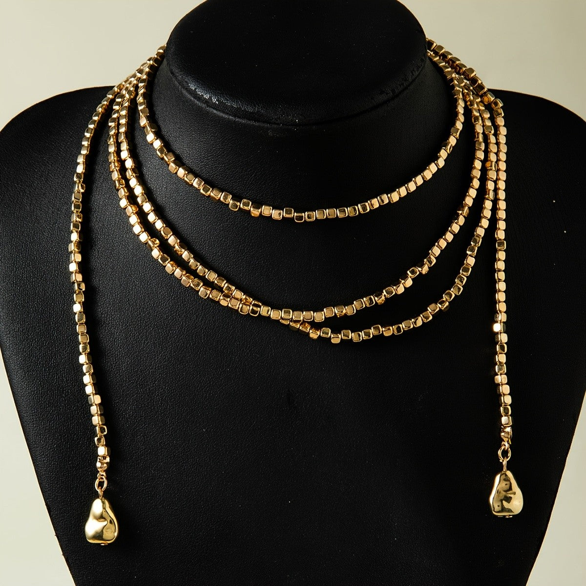 Layered Square Bead Lariat Necklace
