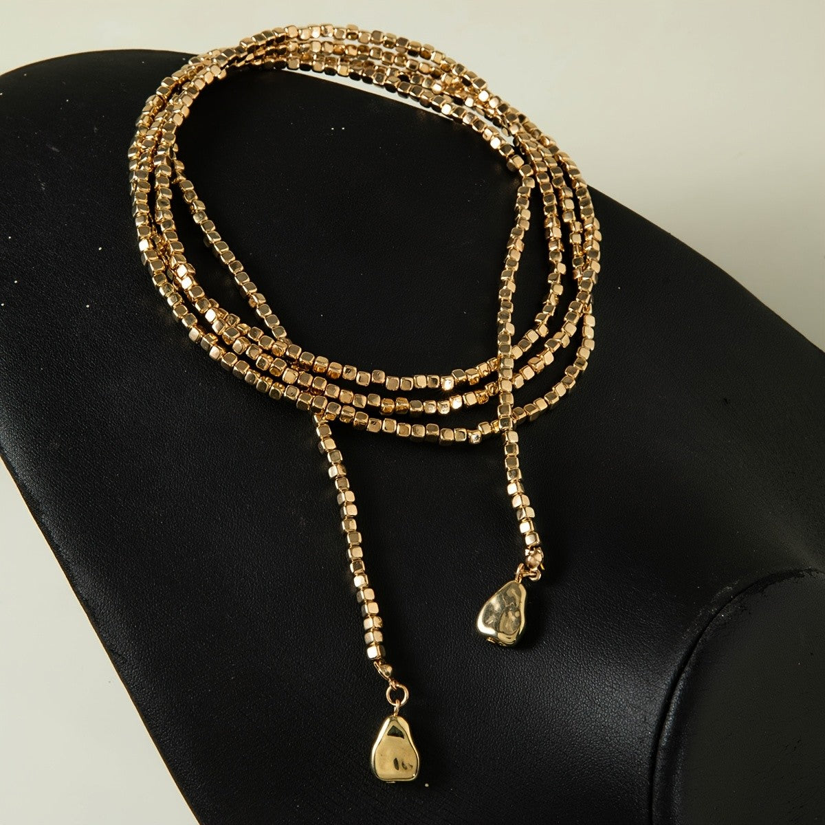 Layered Square Bead Lariat Necklace