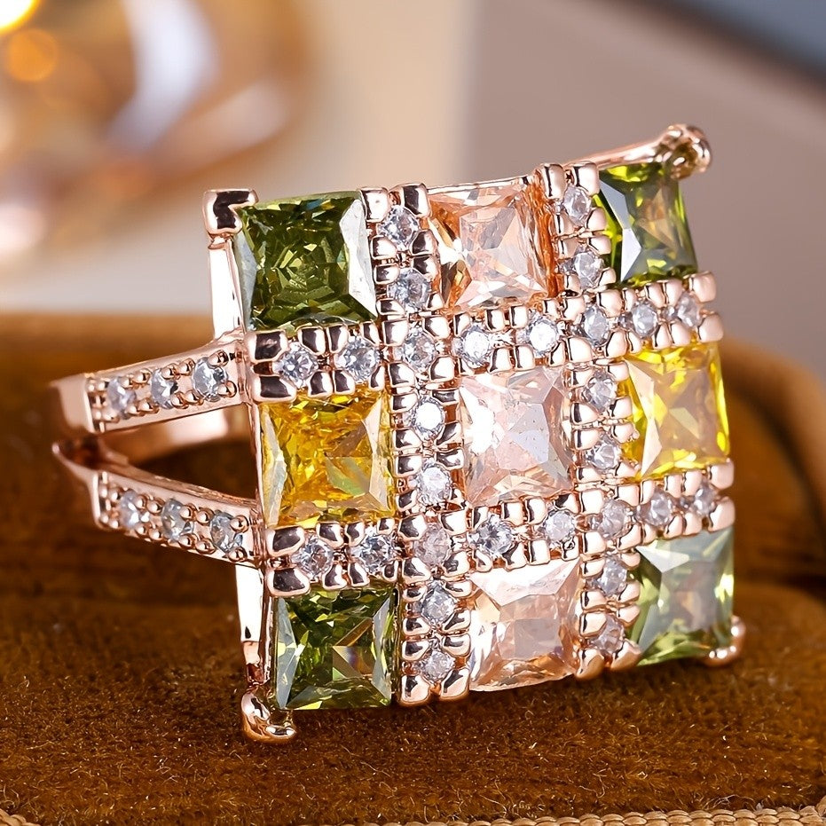 Geometric Multi-Color Square Stone Ring