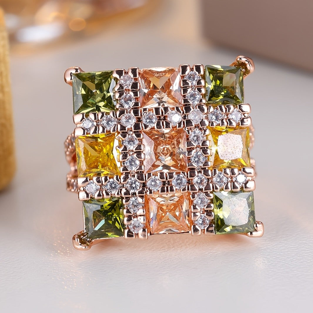 Geometric Multi-Color Square Stone Ring