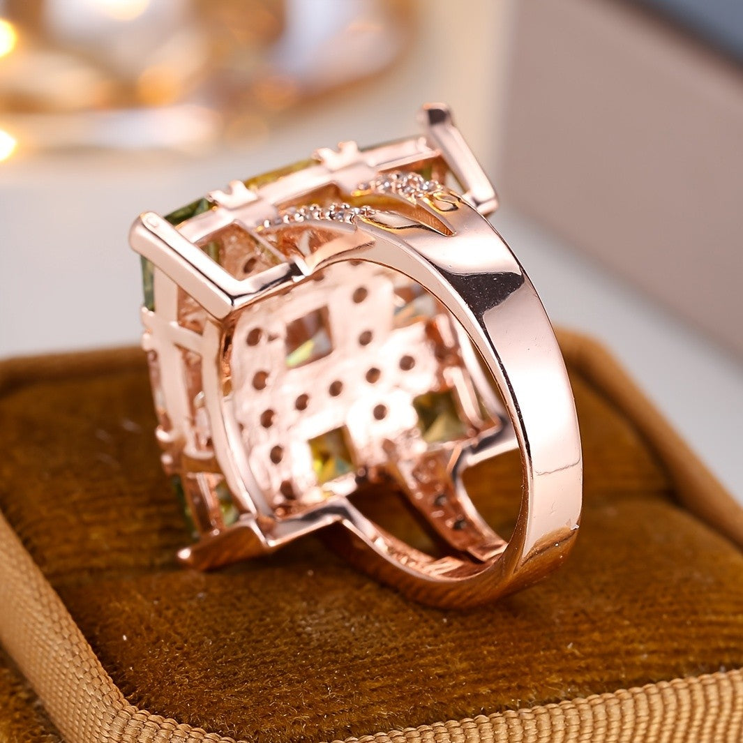 Geometric Multi-Color Square Stone Ring