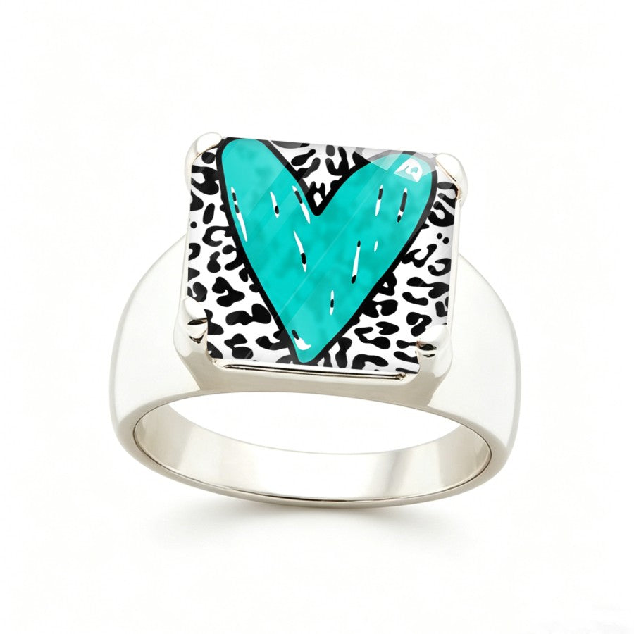 Square Leopard Print Heart Ring