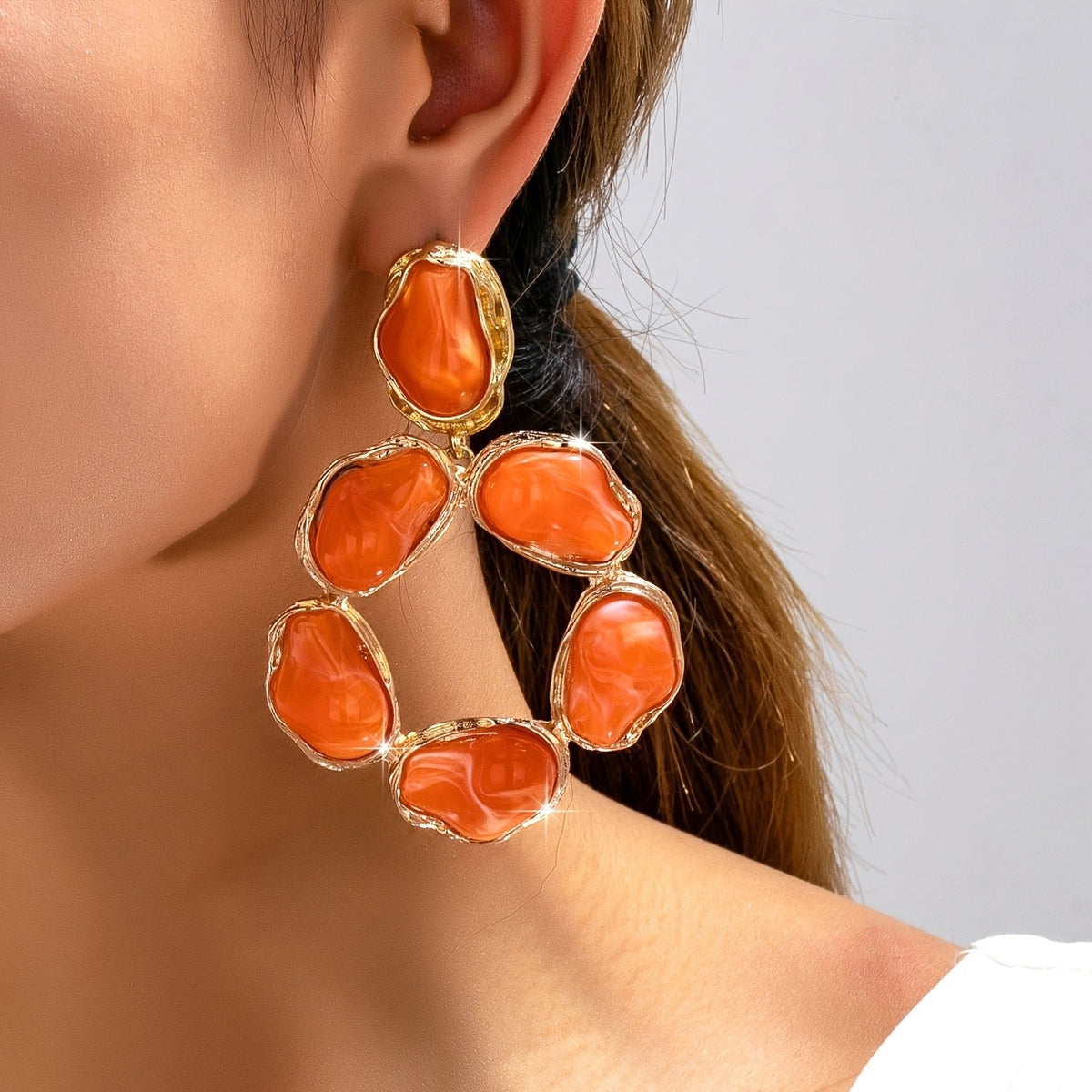 Asymmetric Multi-Color Stone Drop Earrings