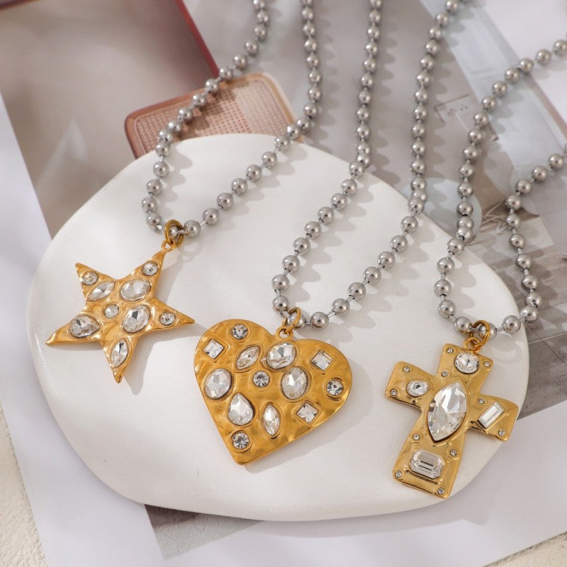 18k Cross Heart Beaded Necklace