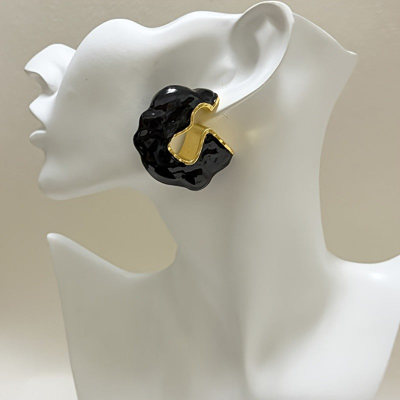Asymmetric Black Gold Drop Earrings