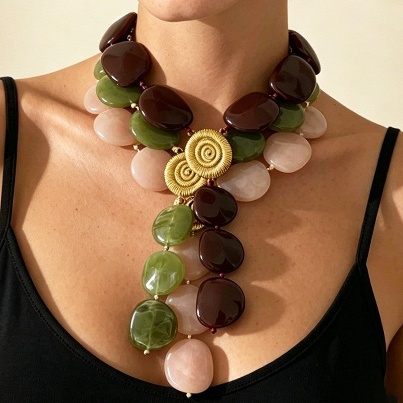 Vintage Multi-Color Stone Layered Necklace