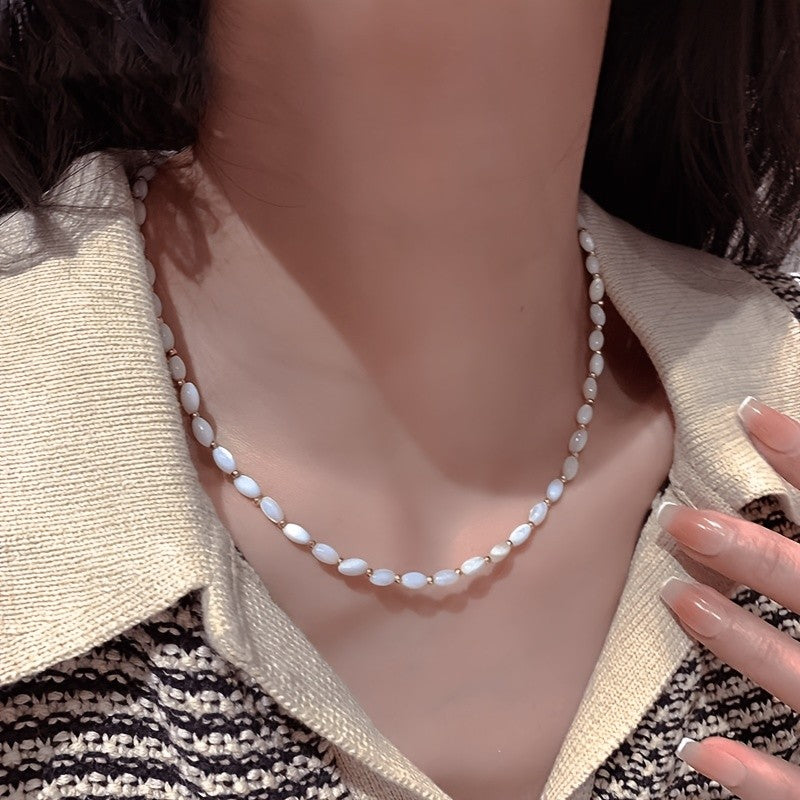Layered White Stone Bead Necklace