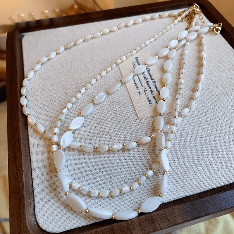 Layered White Stone Bead Necklace