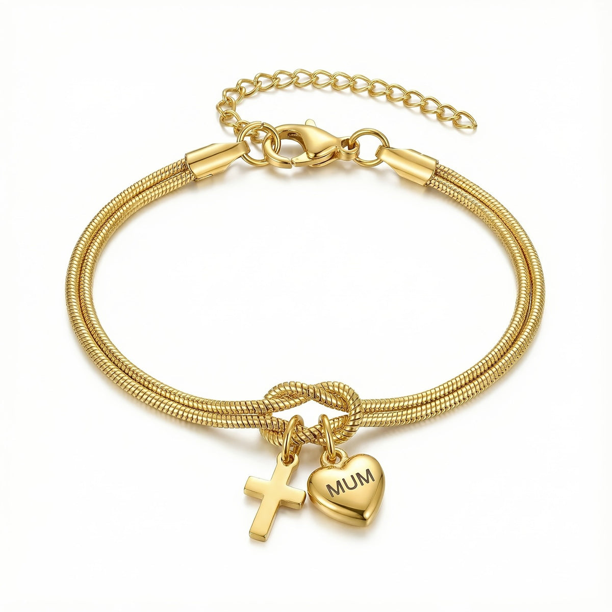 18k Heart Cross Charm Bracelet