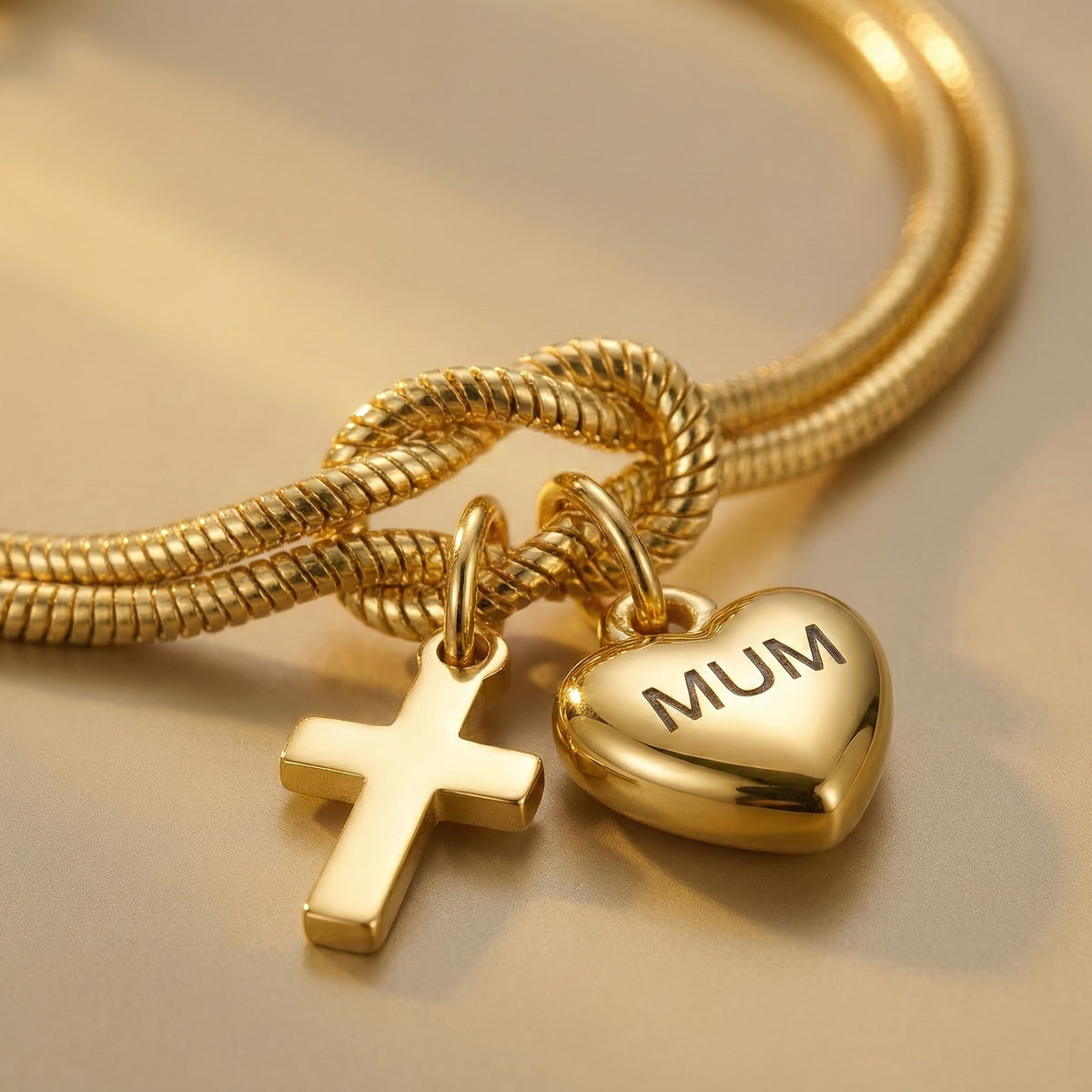 18k Heart Cross Charm Bracelet