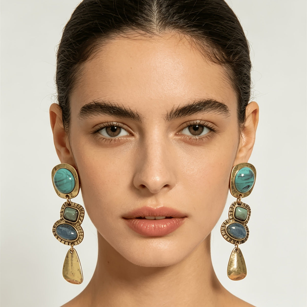 Vintage Stacked Stone Drop Earrings