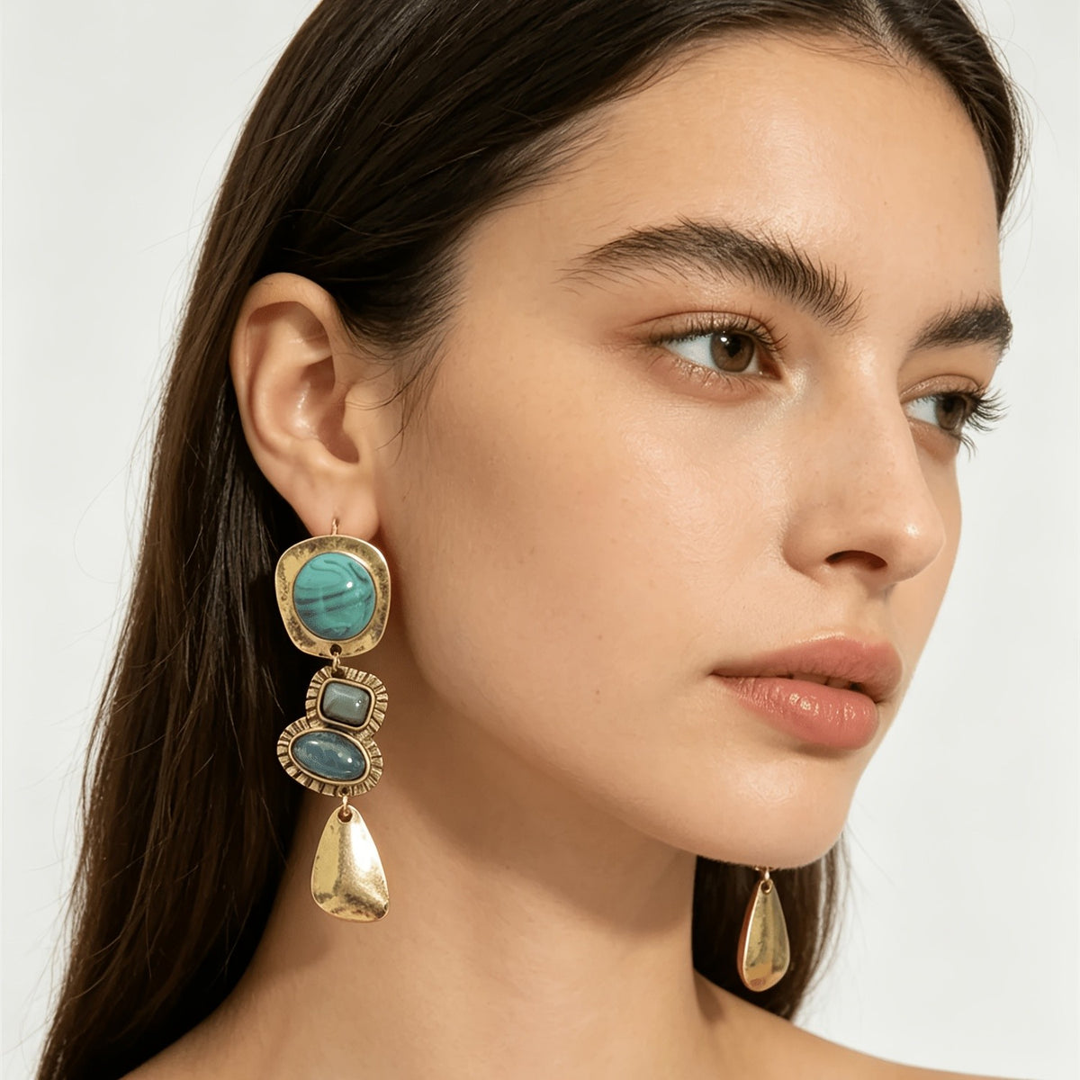Vintage Stacked Stone Drop Earrings