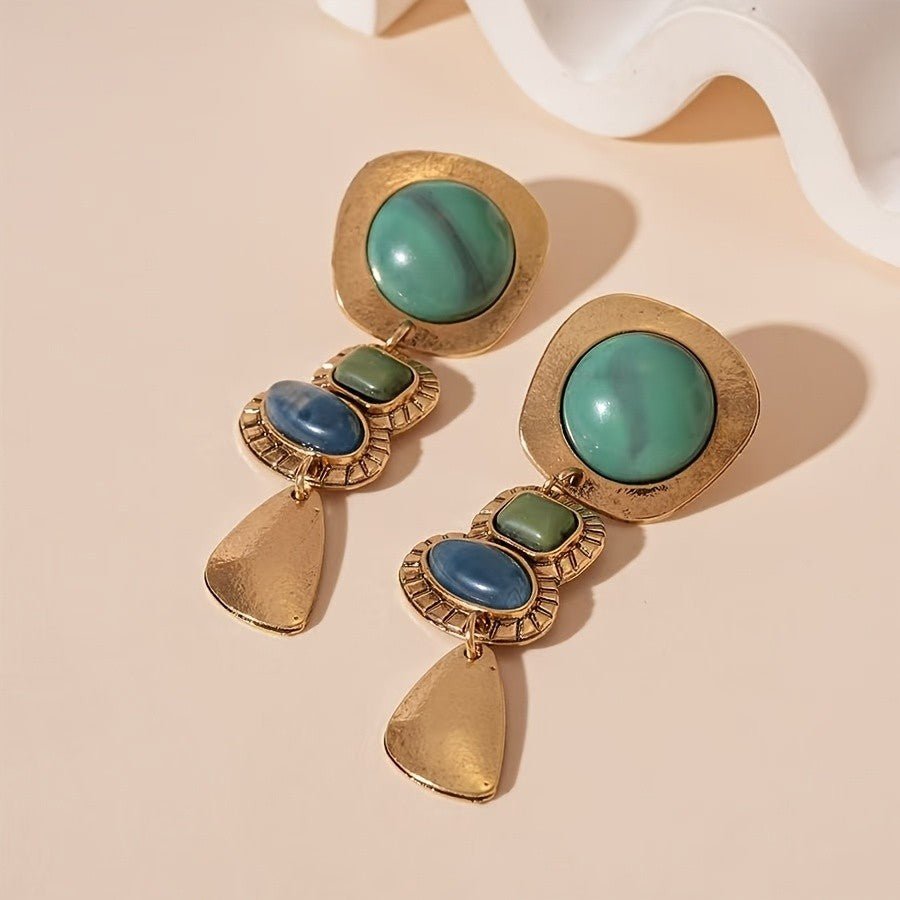 Vintage Stacked Stone Drop Earrings