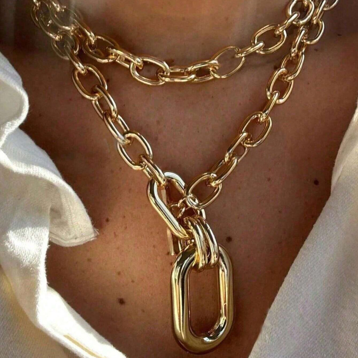18k Layered Chain Toggle Necklace