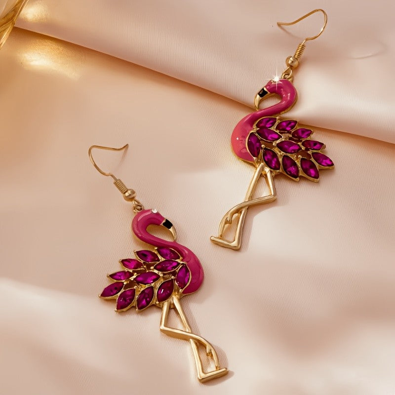 Vintage Pink Flamingo Drop Earrings