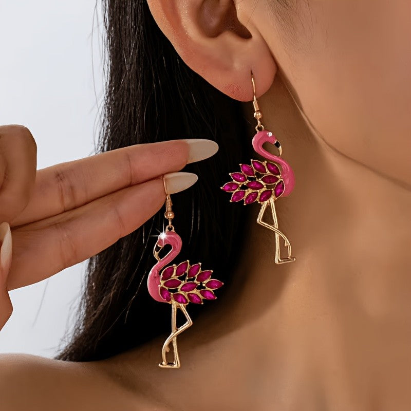 Vintage Pink Flamingo Drop Earrings