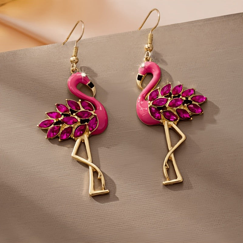 Vintage Pink Flamingo Drop Earrings