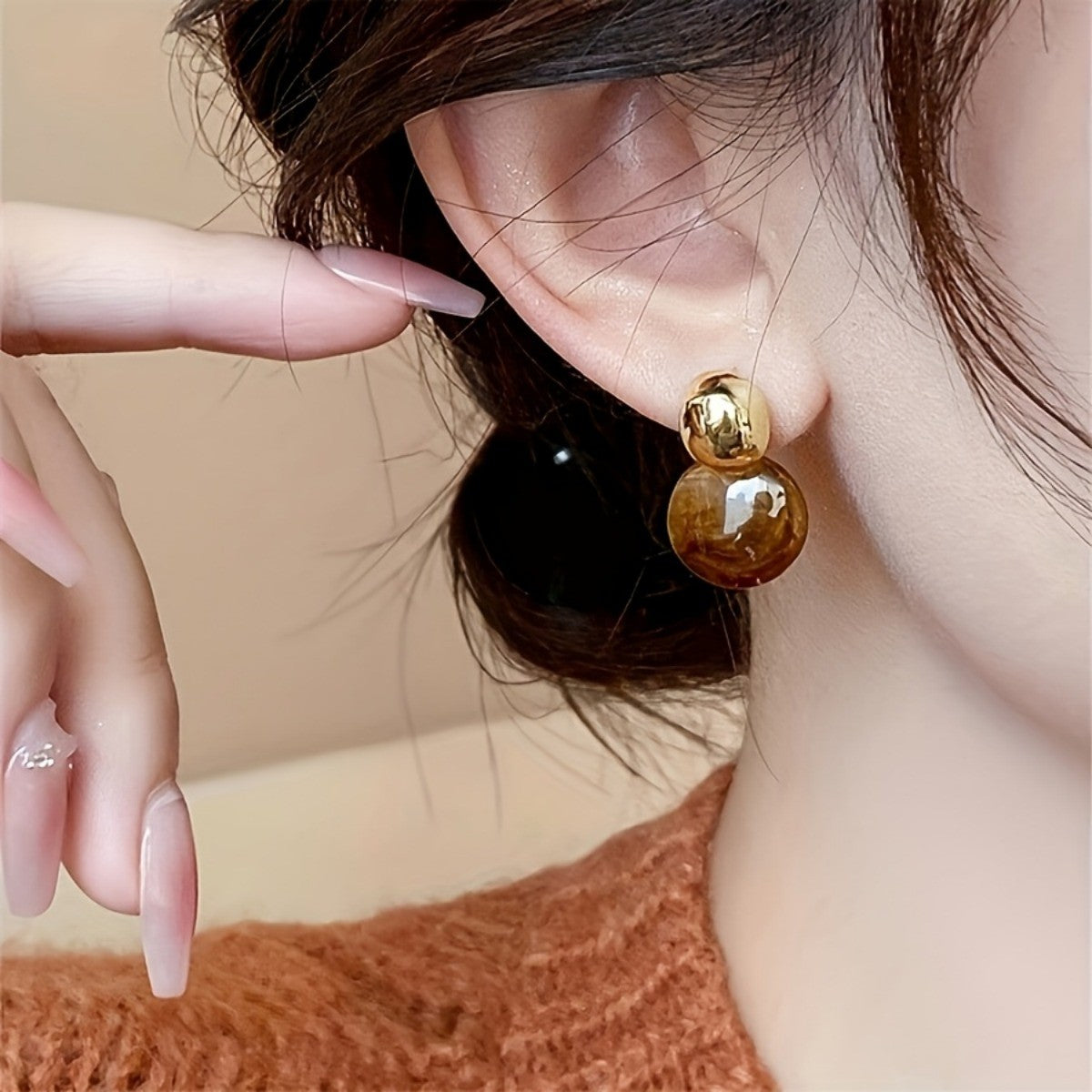 Vintage Amber Double Drop Earrings