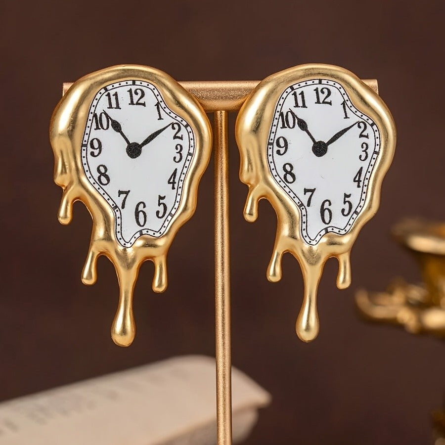 Asymmetric Melted Clock Drop Earrings