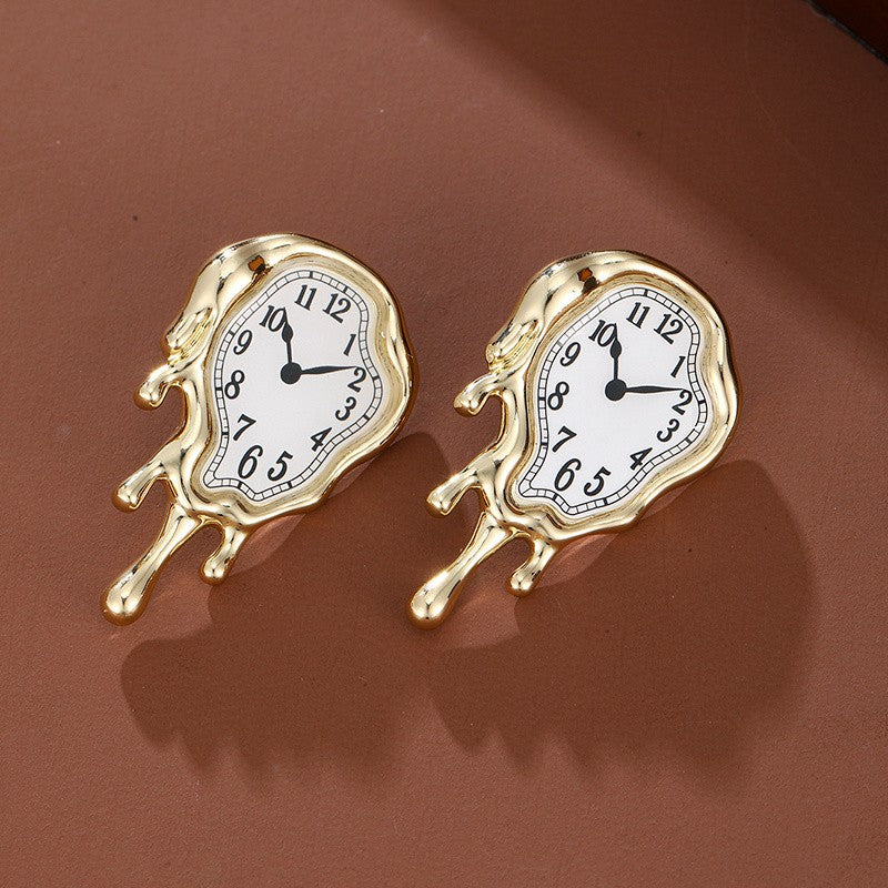 Asymmetric Melted Clock Drop Earrings
