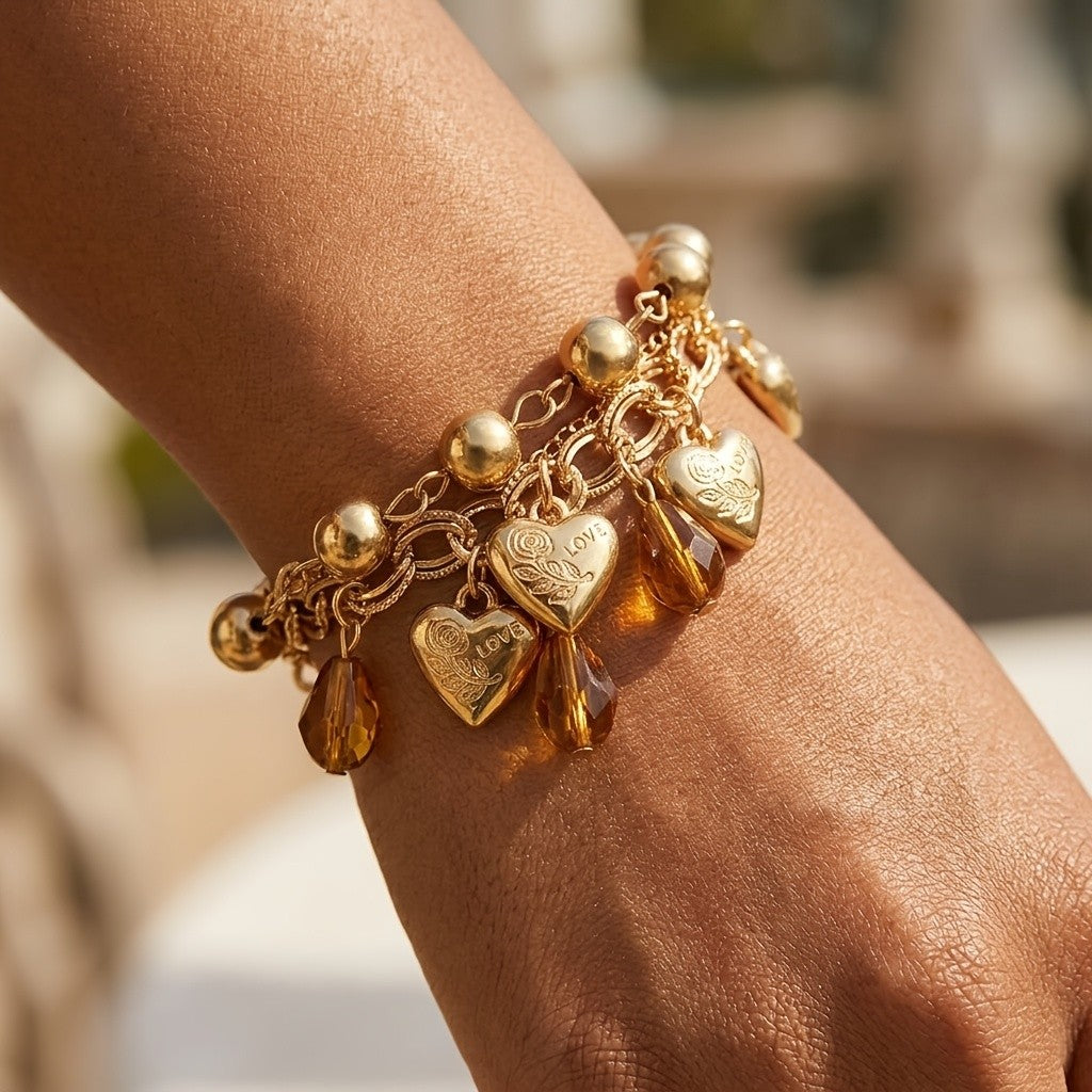 Vintage Layered Heart Charm Bracelet