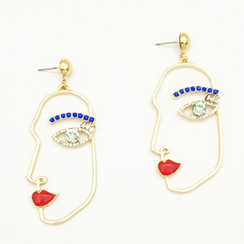 Abstract Face Line Drop Earrings