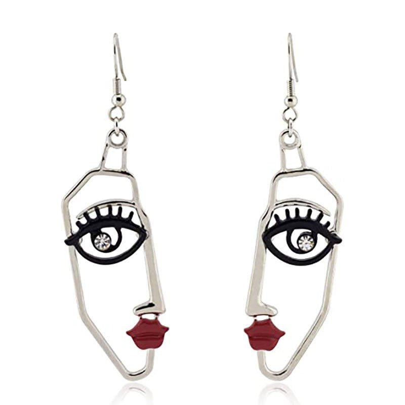 Abstract Face Line Drop Earrings