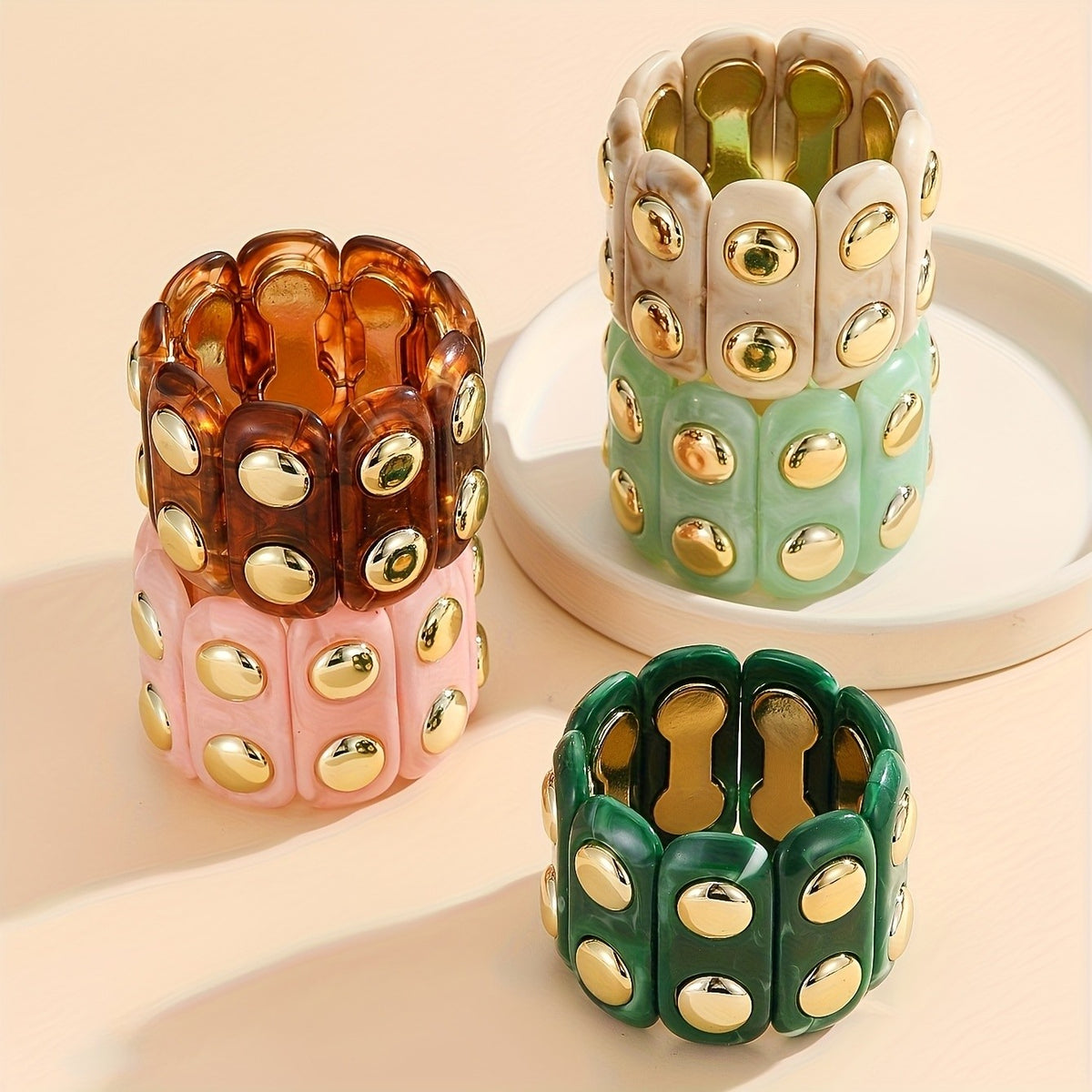 Vintage Geometric Resin Cuff Bracelet