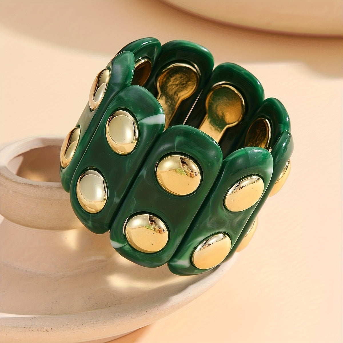 Vintage Geometric Resin Cuff Bracelet