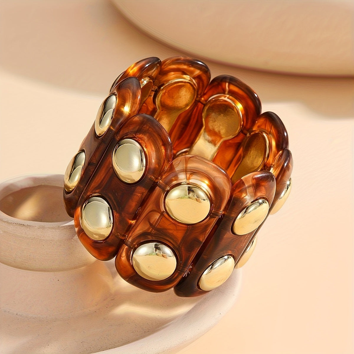 Vintage Geometric Resin Cuff Bracelet