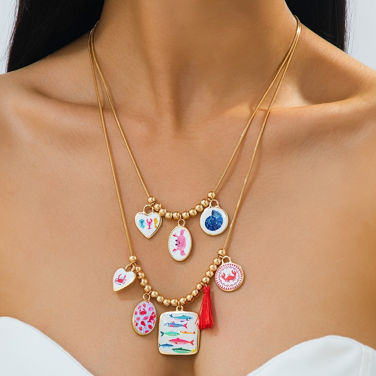 Multi-Layer Ocean Charm Necklace