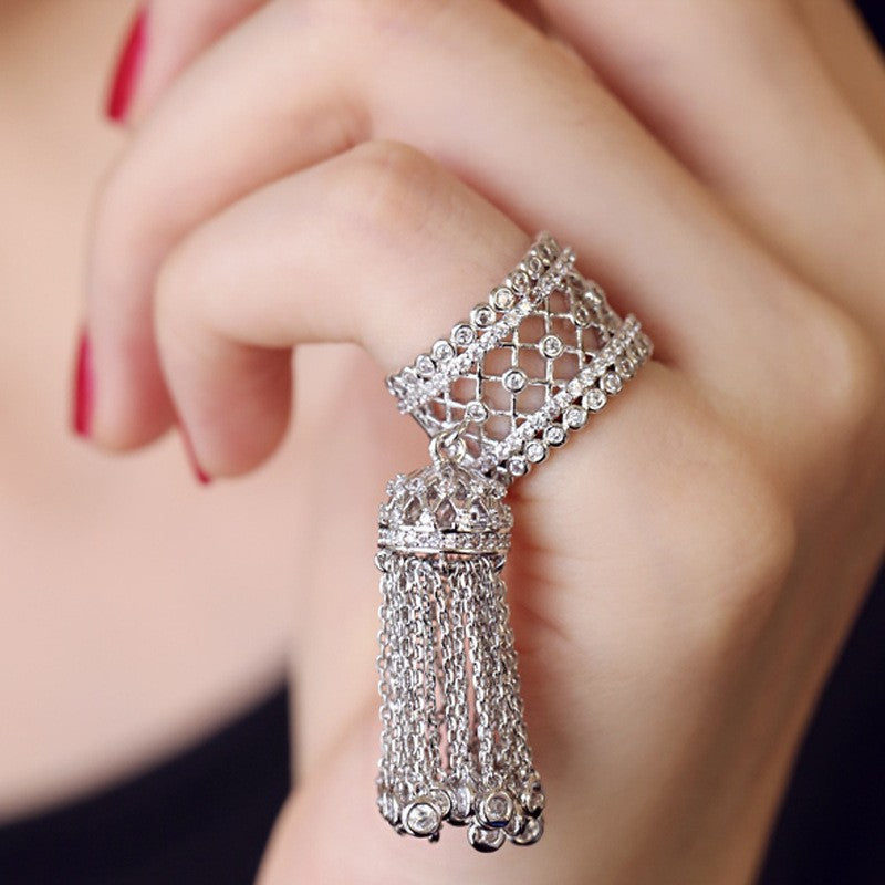 Multi-Row Zircon Tassel Ring