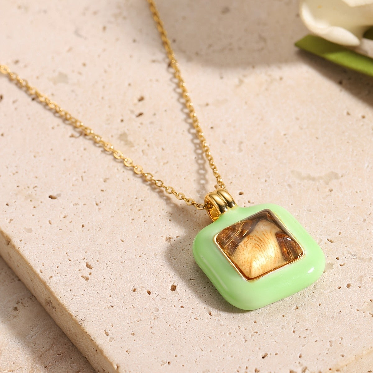 Vintage Square Glass Inlay Necklace