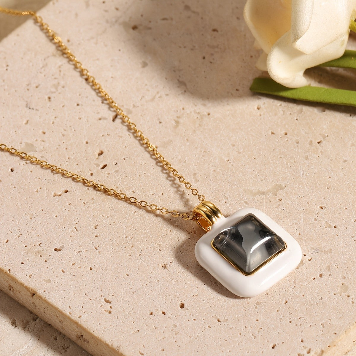 Vintage Square Glass Inlay Necklace