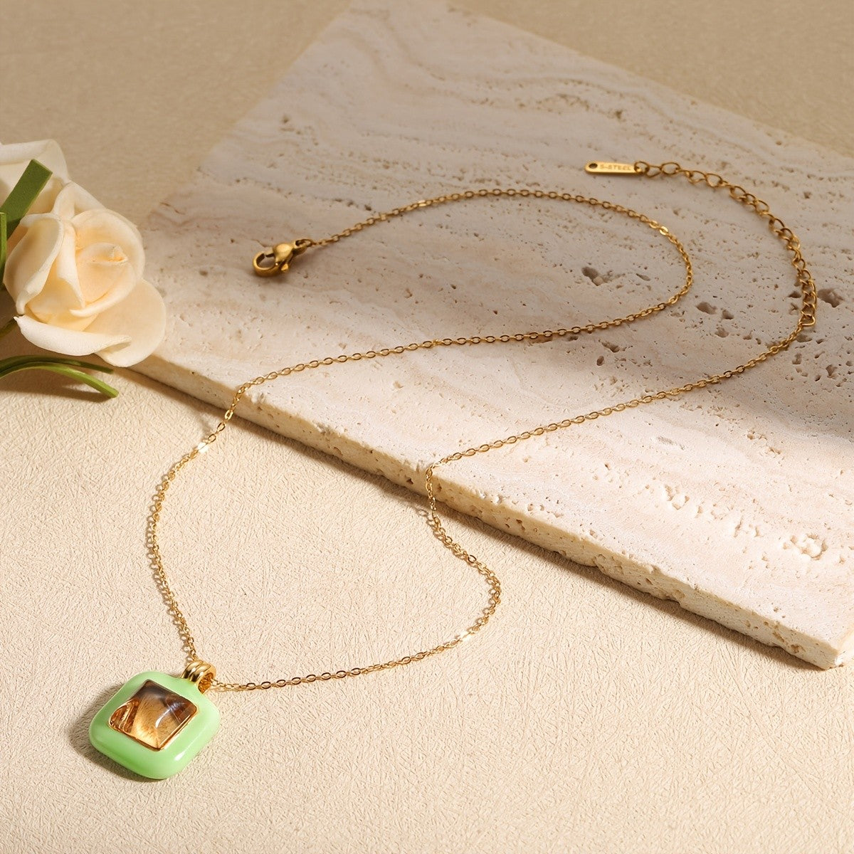 Vintage Square Glass Inlay Necklace
