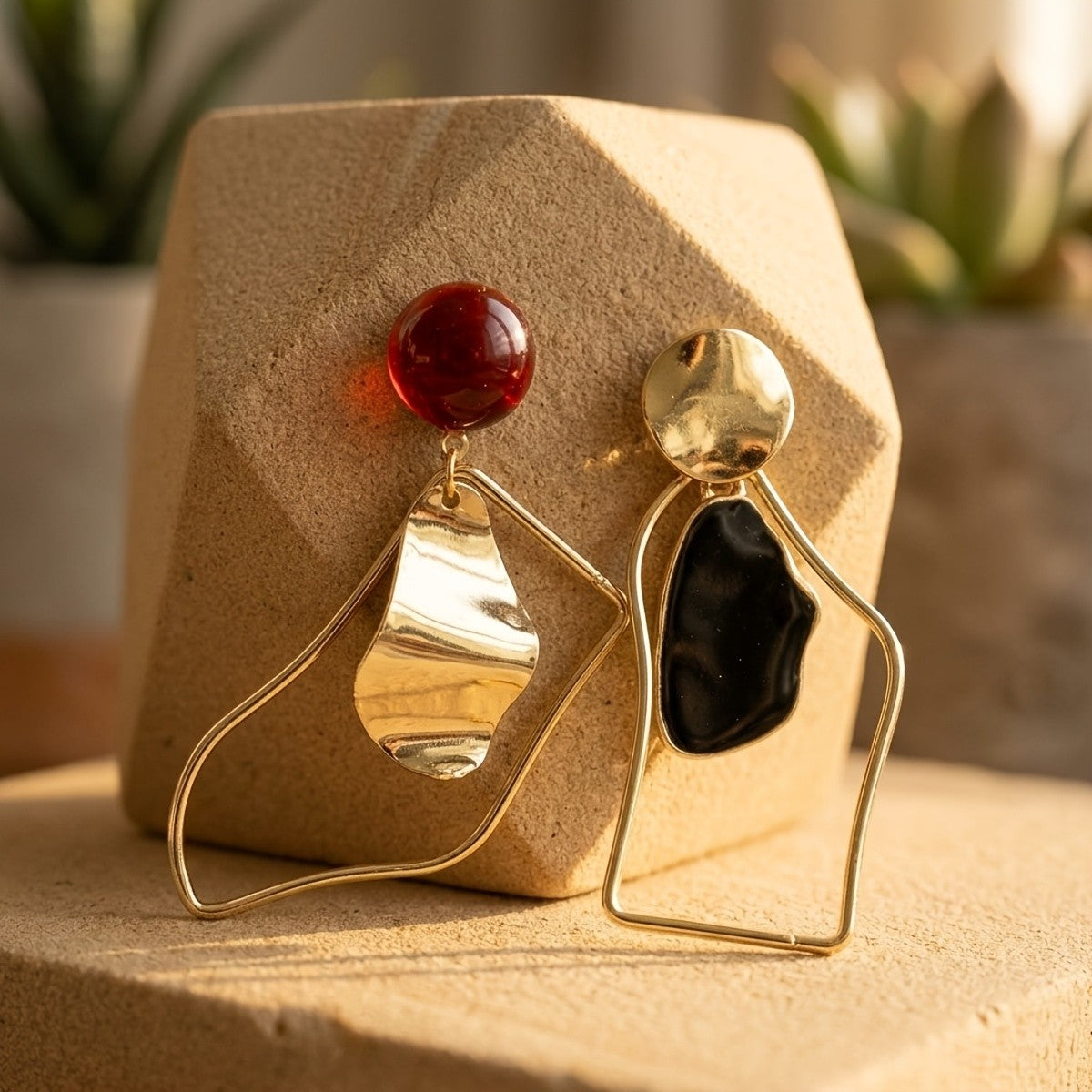 Asymmetric Geometric Resin Drop Earrings