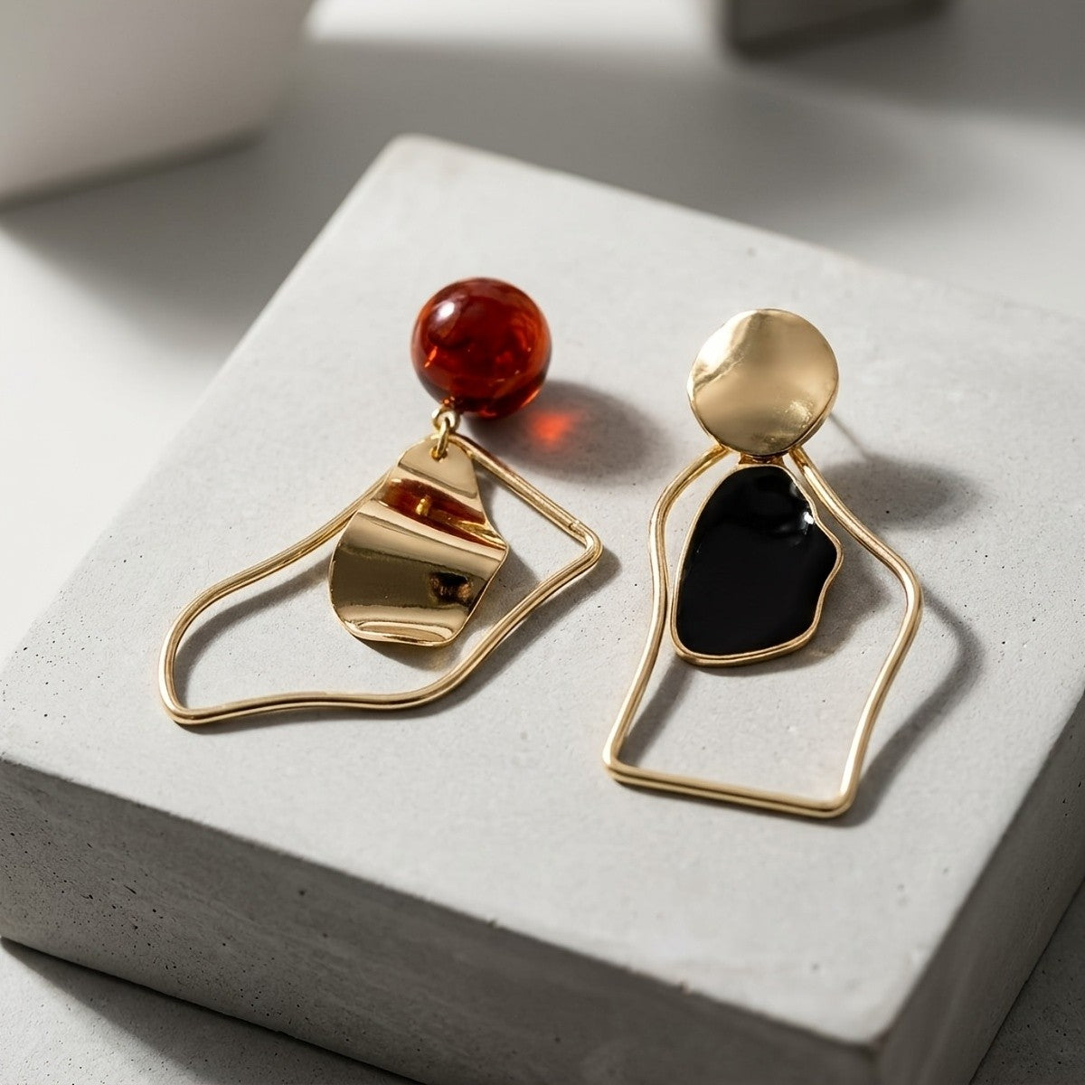 Asymmetric Geometric Resin Drop Earrings