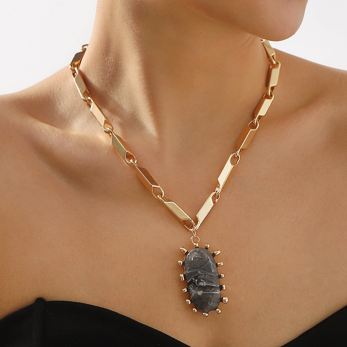 Layered Chain Resin Pendant Necklace