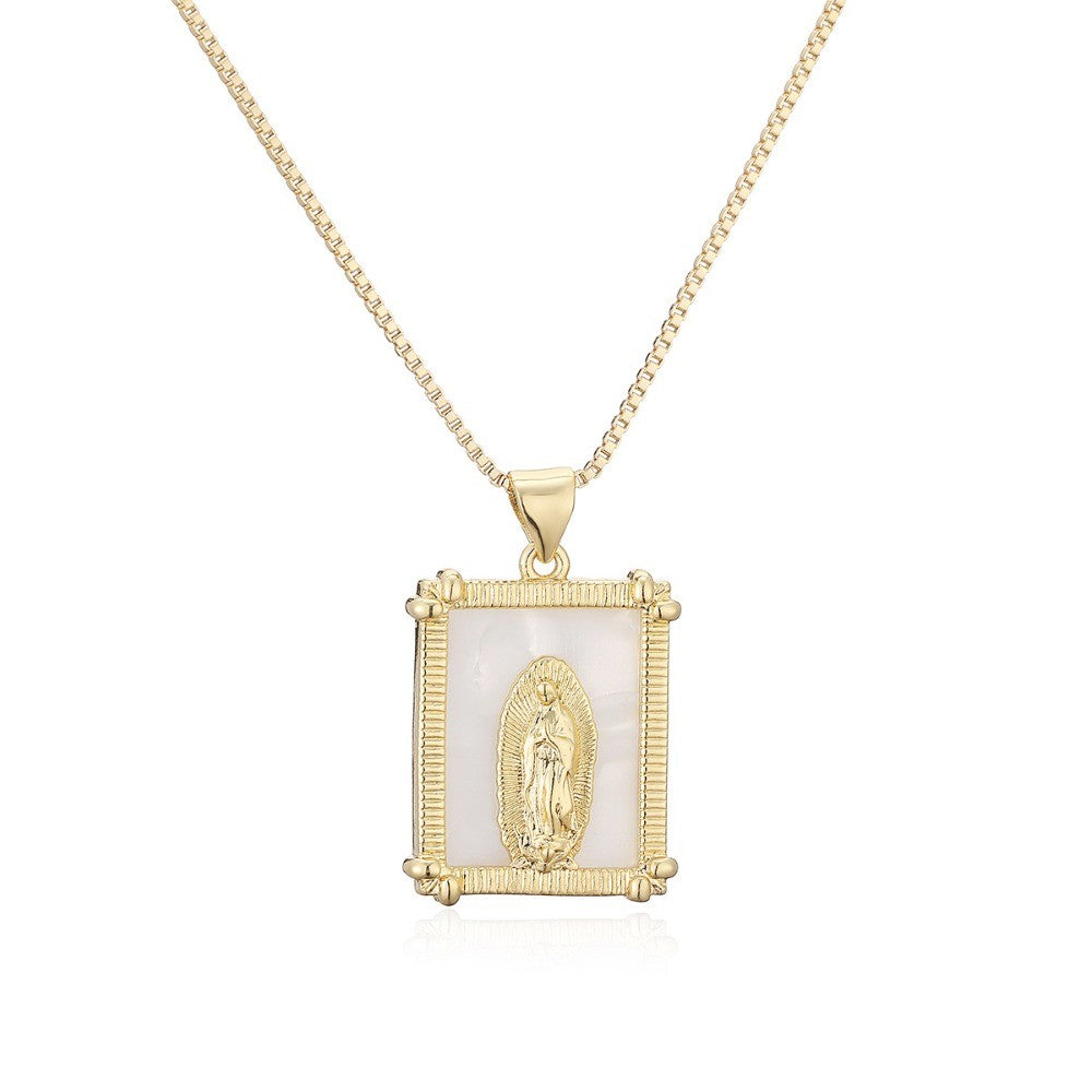 Square Virgin Mary Shell Pendant Necklace
