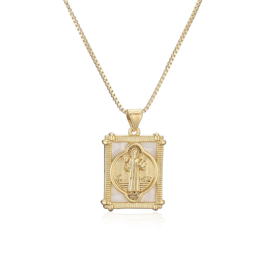 Square Virgin Mary Shell Pendant Necklace