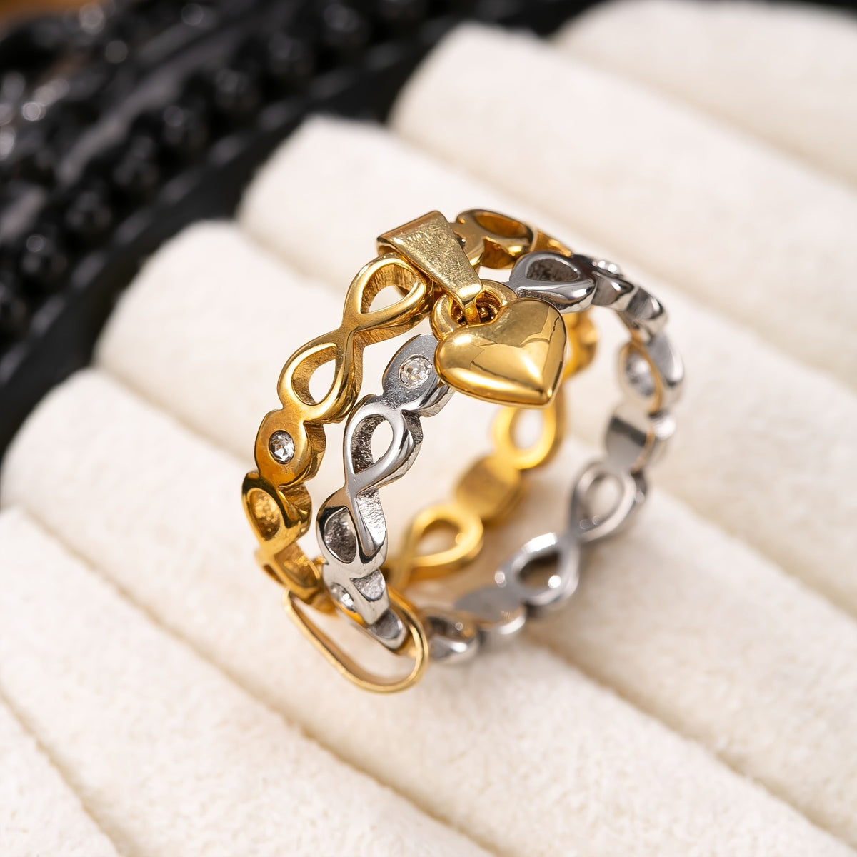 18k Two-Tone Heart Charm Ring