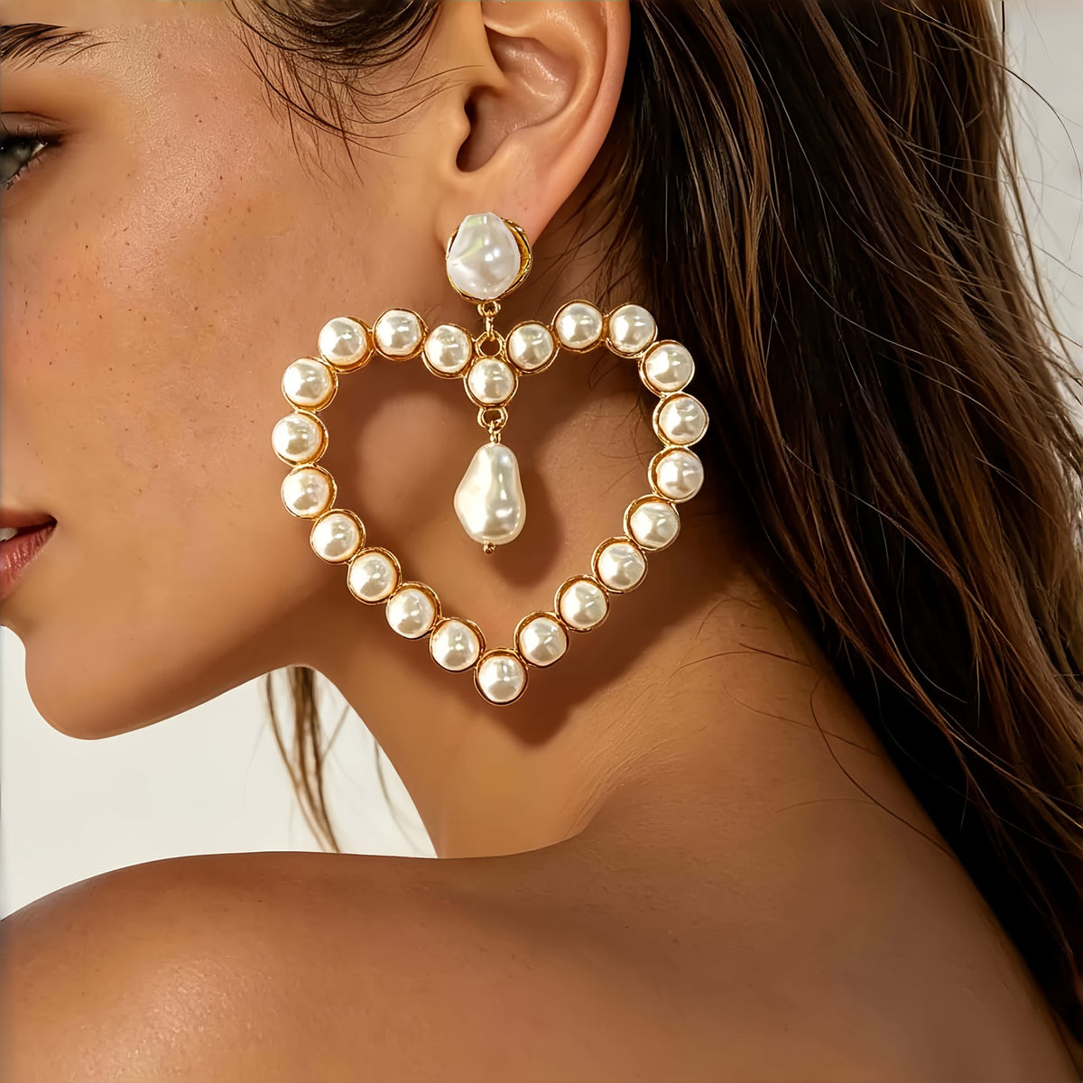 Vintage Heart Pearl Drop Earrings