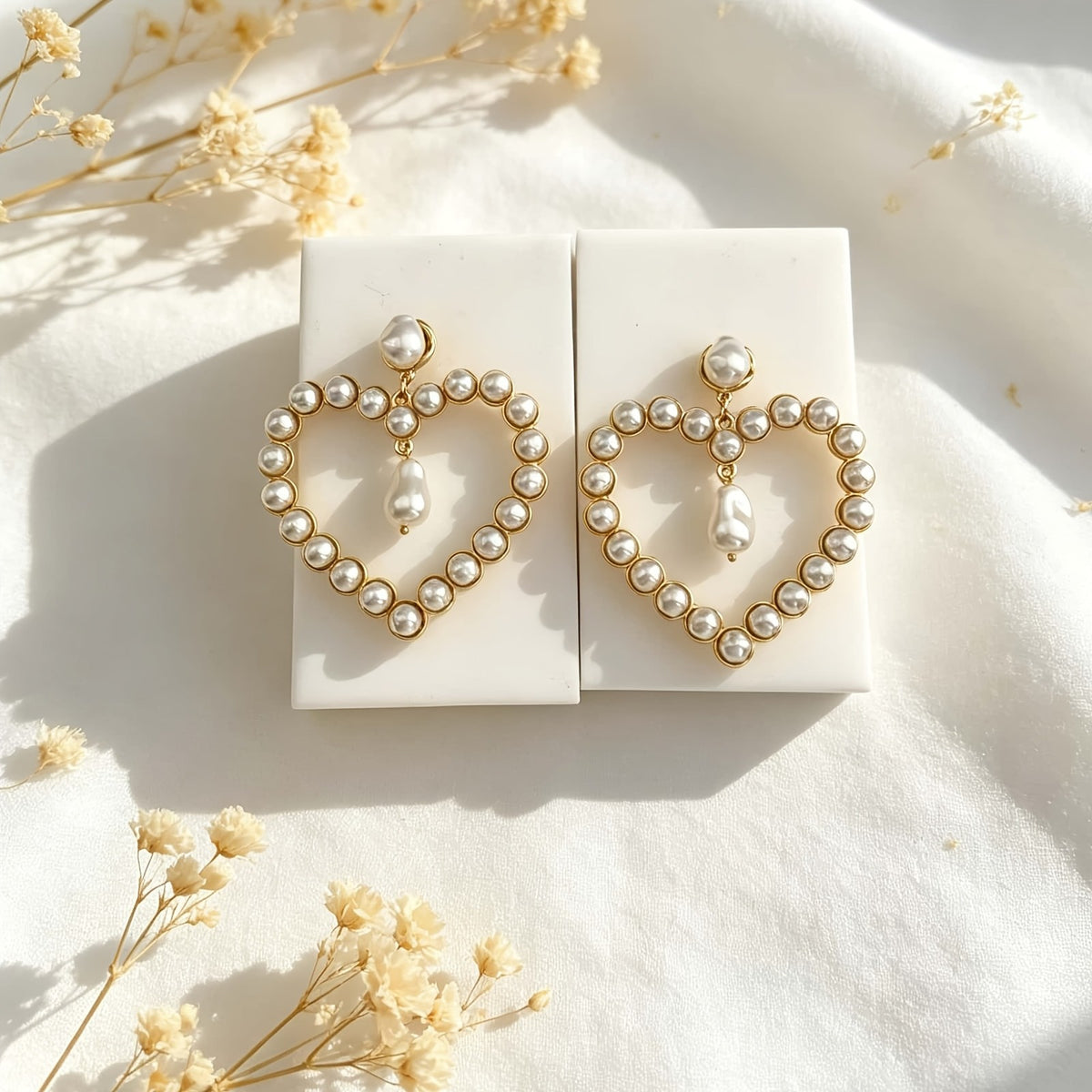 Vintage Heart Pearl Drop Earrings