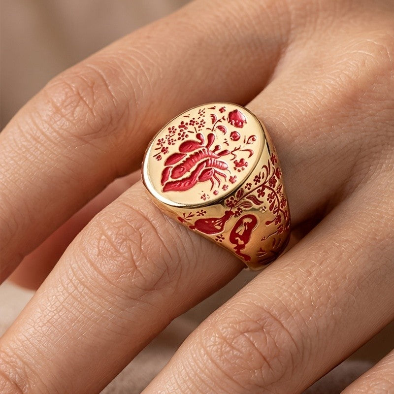 Vintage Floral Heart Wide Ring