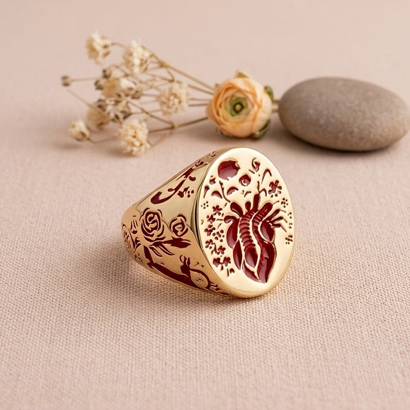 Vintage Floral Heart Wide Ring