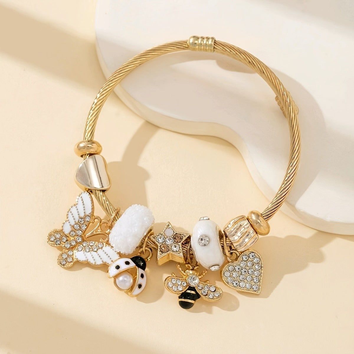 Adjustable Charm Insect & Heart Bracelet